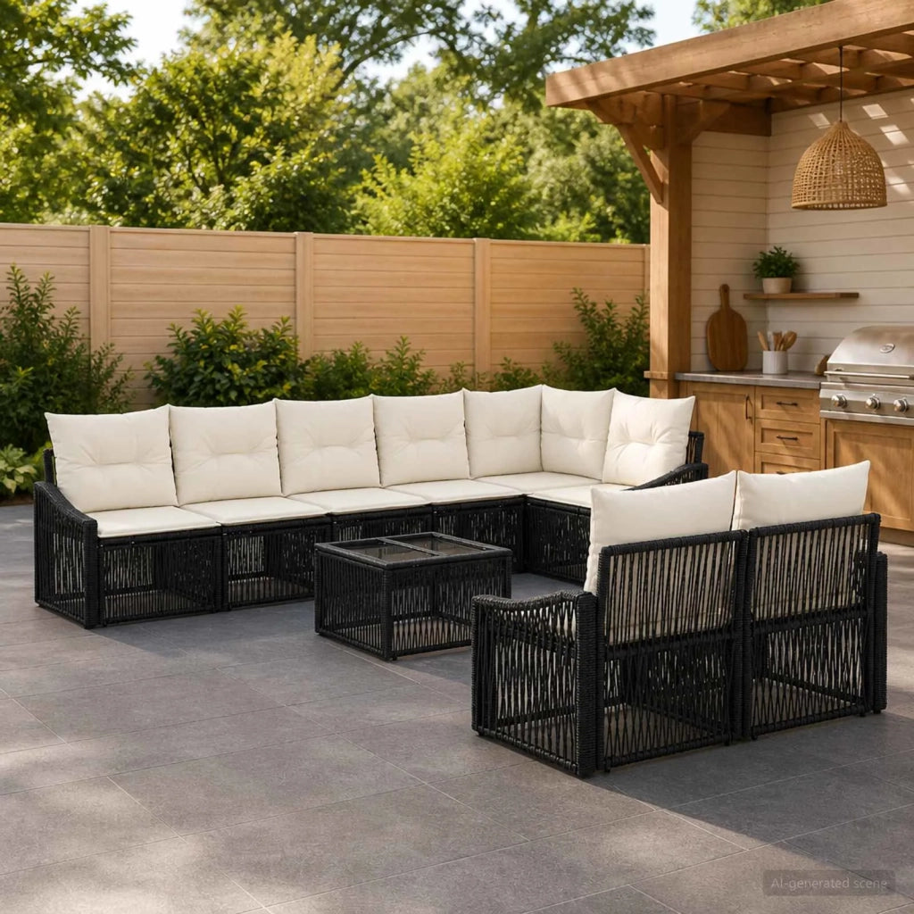 Set Divano da Giardino 9 pcs Nero polyrattan 3436069