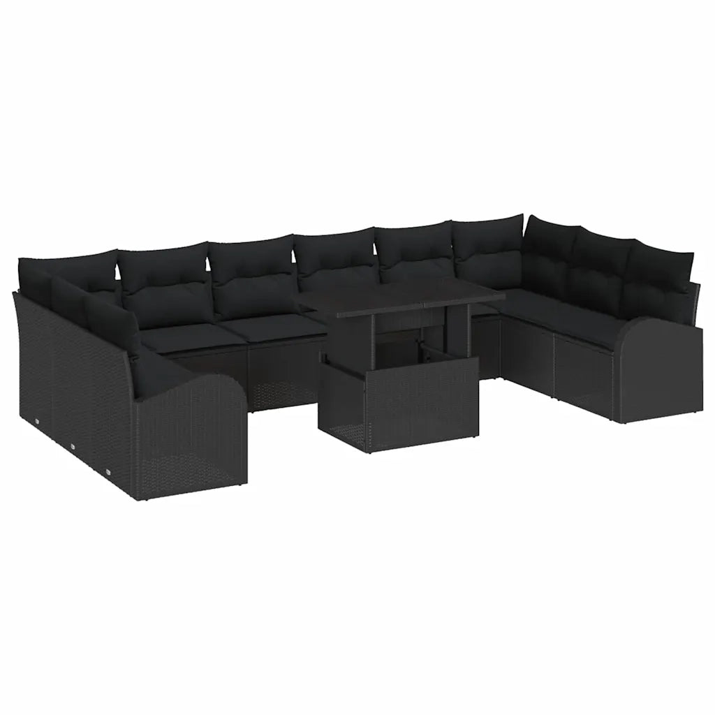 Set Divano da Giardino con archiviazione 11 pcs Nero polyrattan 3348719