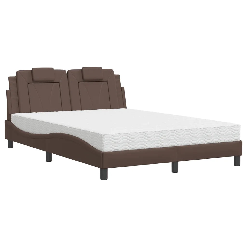 Letto Viana con Materasso Marrone 140x190cm in Similpelle