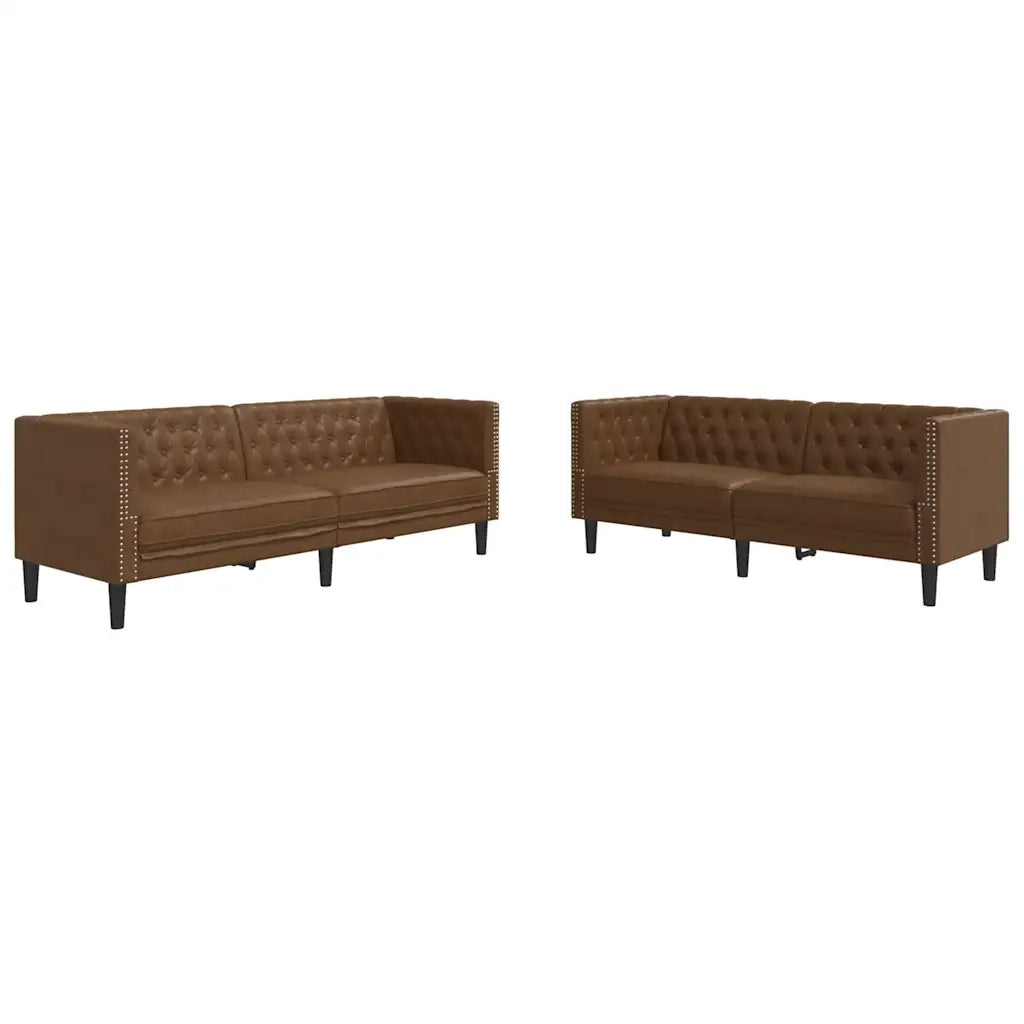 Set Divani Chesterfield 2pz Marrone in Similpelle Scamosciata 3209280