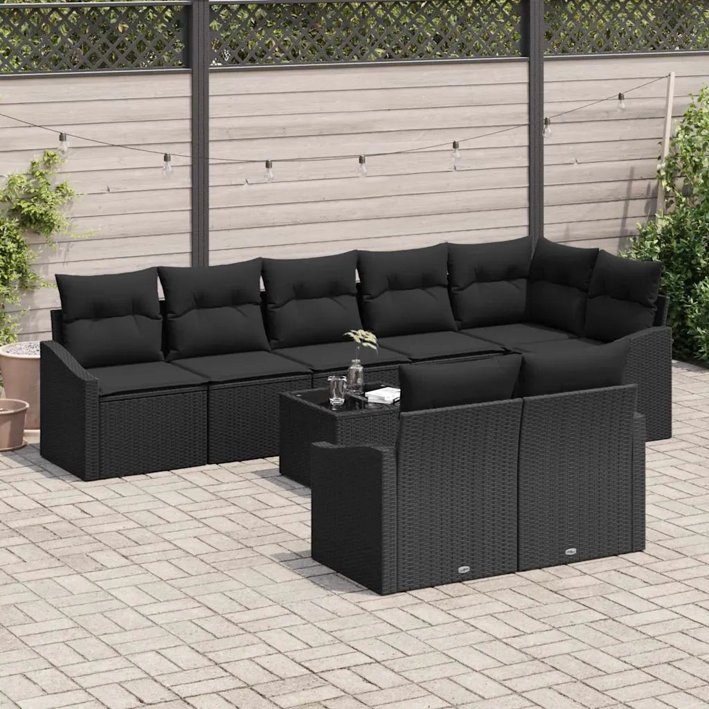 Set Divano da Giardino con cuscino 9 pcs Nero polyrattan 3355452