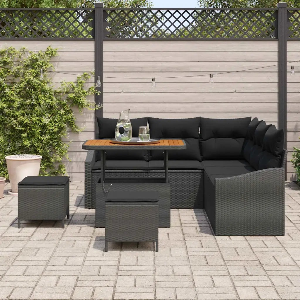 Set Divano da Giardino con cuscino 8 pcs Nero polyrattan