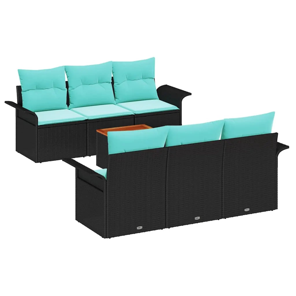 Set Divano da Giardino 7 pcs Nero e Turchese polyrattan 3355946