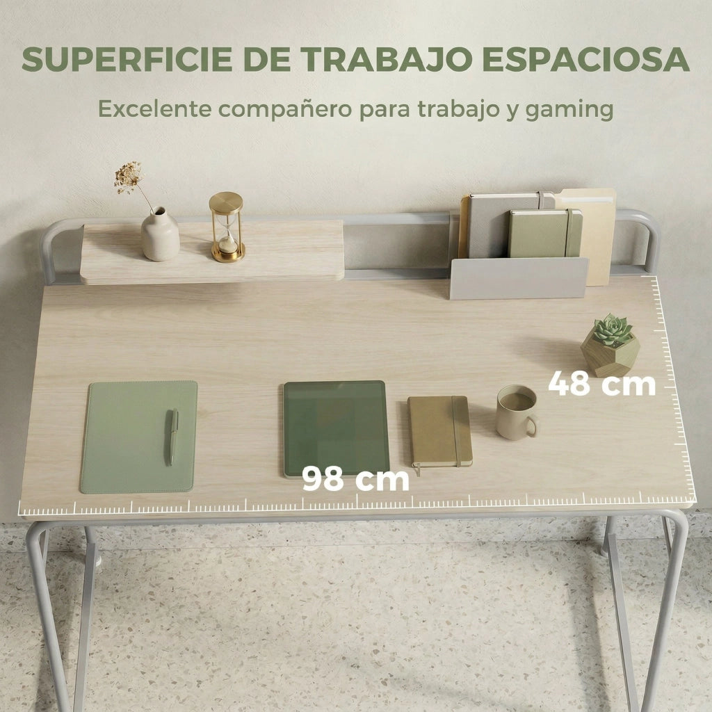 Scrivania Moderna con Scaffale e Struttura Metallo ¨C zephmum ¨C 98x48x88,5 cm Roble