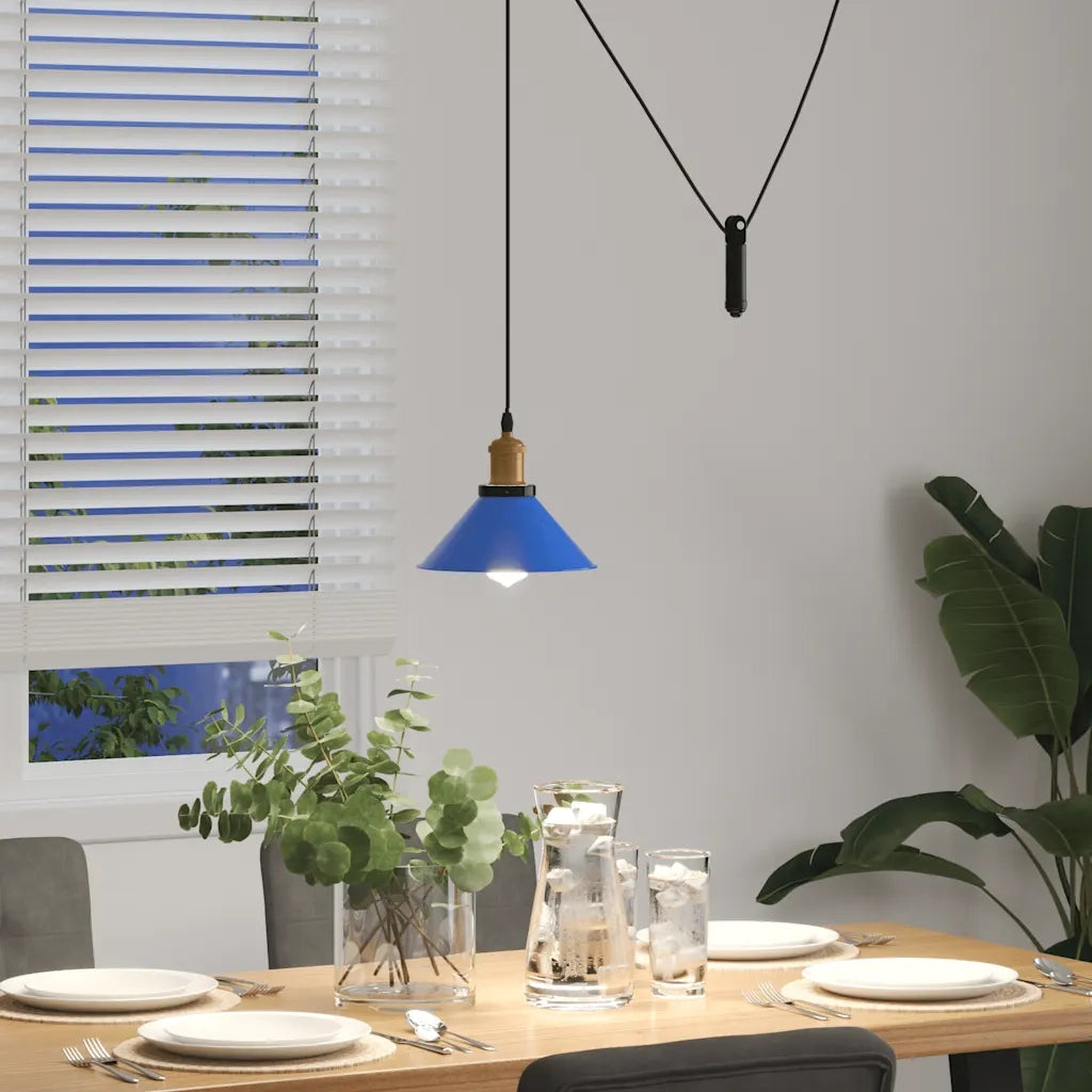 Lampada a Sospensione Regolabile E27 Blu Scuro Ø22 cm Metallo 4103444