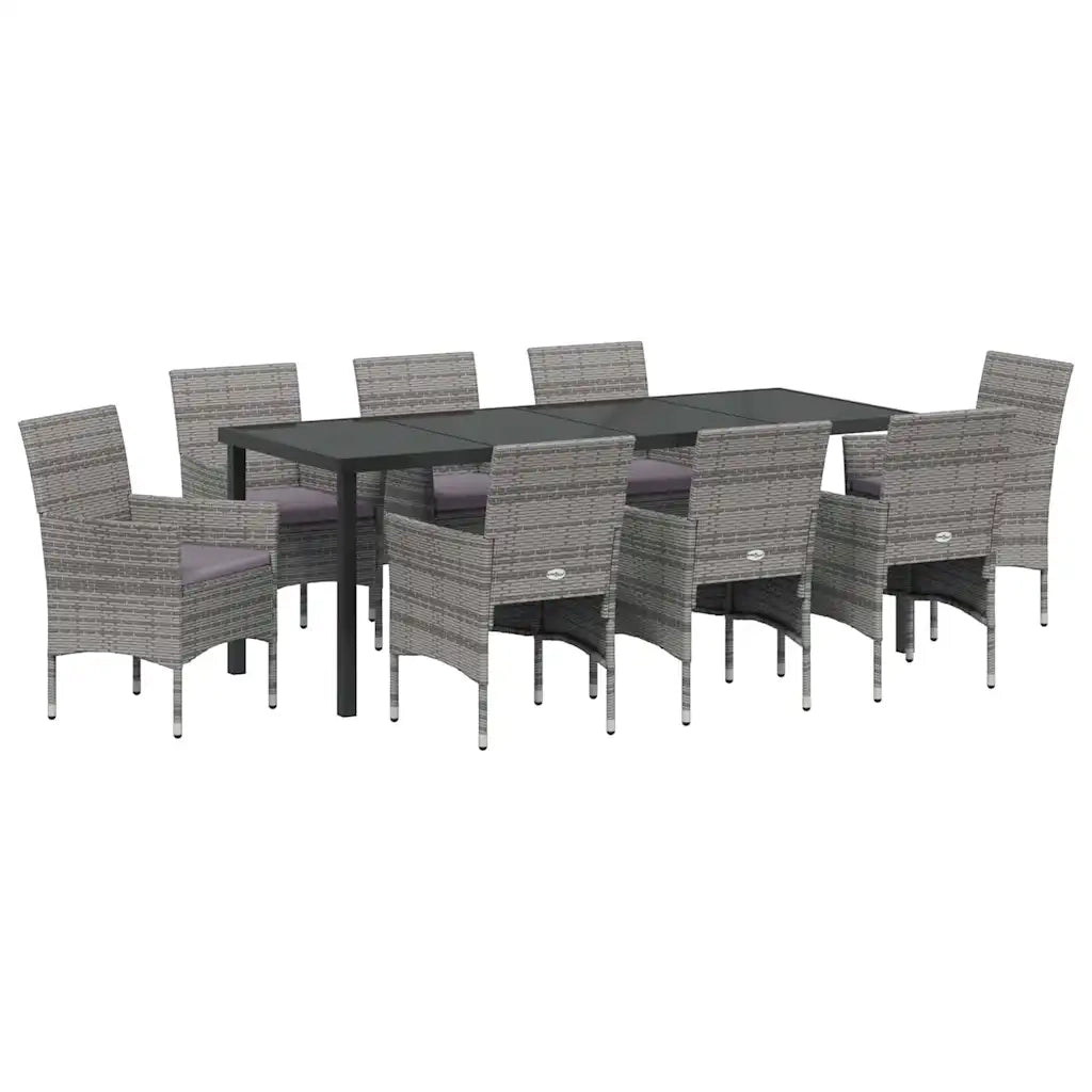 Set da Pranzo per Giardino con cuscino 9 pcs Grigio polyrattan 3379736
