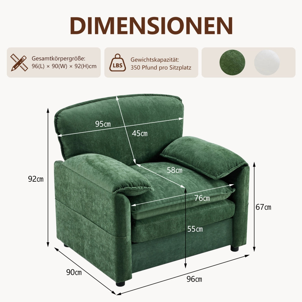 Divano singolo verde retr¨° - Zephmum - Forma semplice con doppia tasca laterale