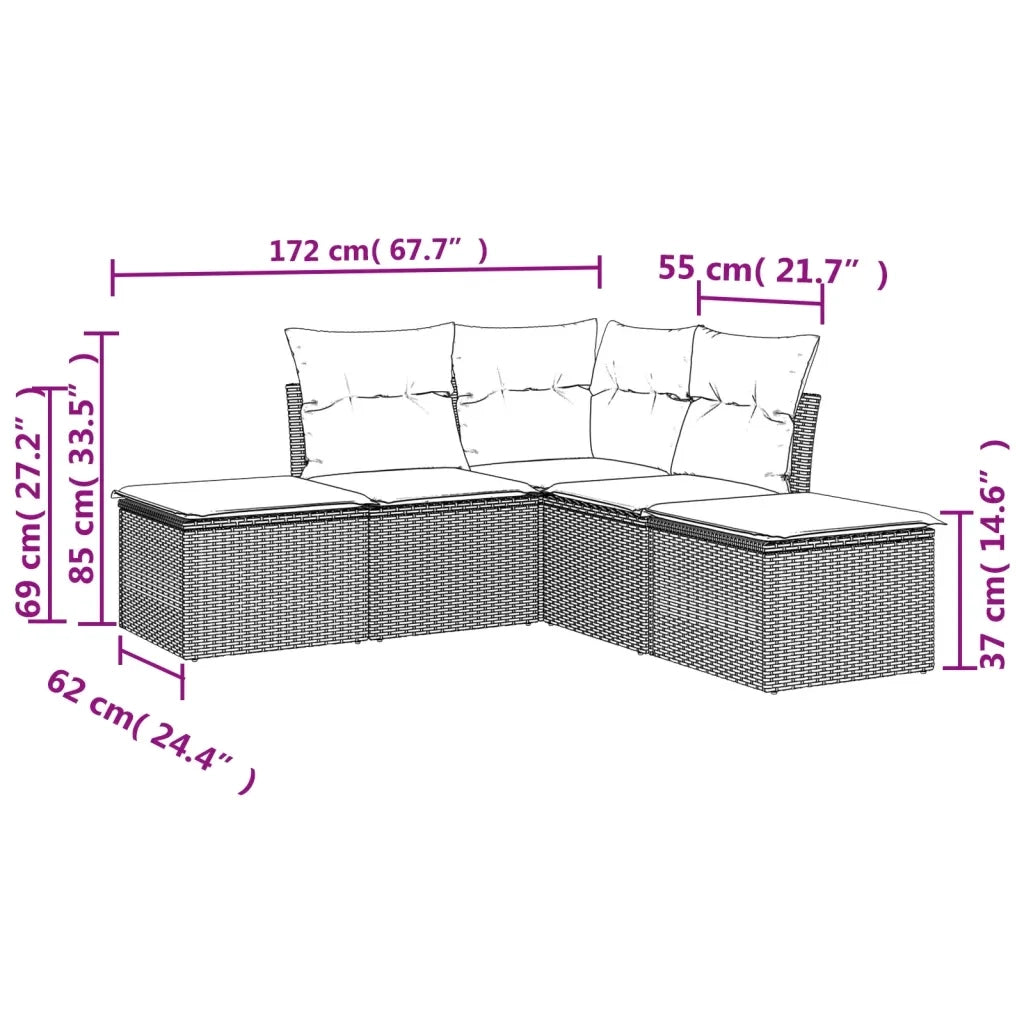 Set Divani da Giardino 5 pz con Cuscini in Polyrattan Nero 3249555