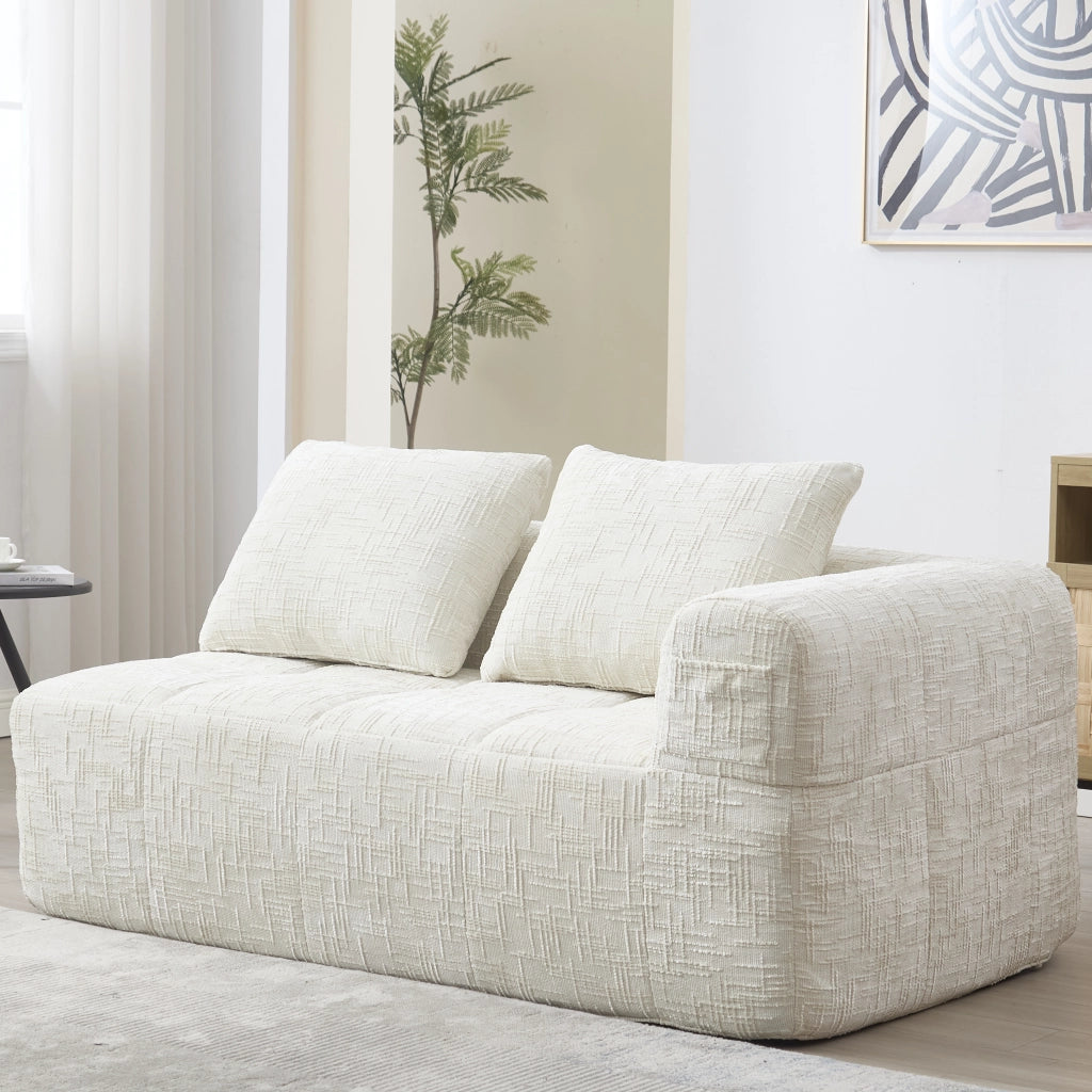 Divano 2 Posti con Cuscini e Tasche Laterali ¨C MINIMAL ¨C Beige, Tessuto Morbido