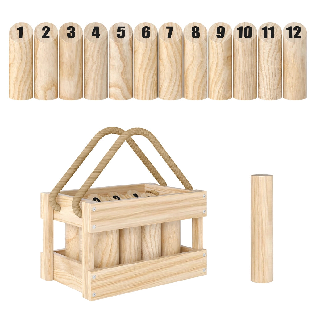 Set Bowling Finlandese in Legno con 12 Birilli e Palo ¨C Minimal ¨C Legno Naturale