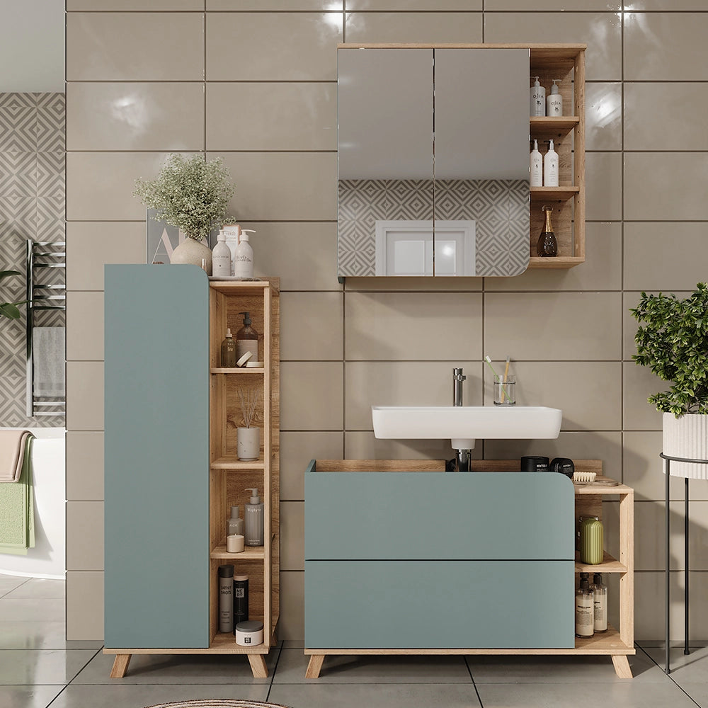 Vicco Set di mobili da bagno Sonoma/blu 3 parti