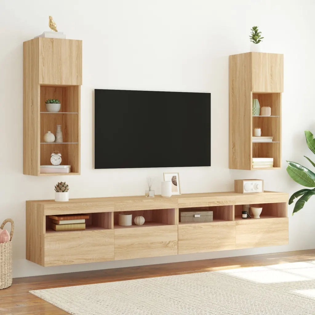 Mobili Porta TV con Luci LED 2 pz | Armadietto TV | Mobile Porta TV Rovere Sonoma 30,5x30x90 cm