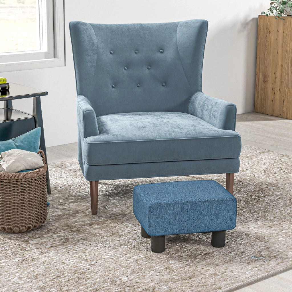 Pouf con poggiapiedi in tessuto lino ¨C Minimal ¨C blu scuro 40x30x24 cm