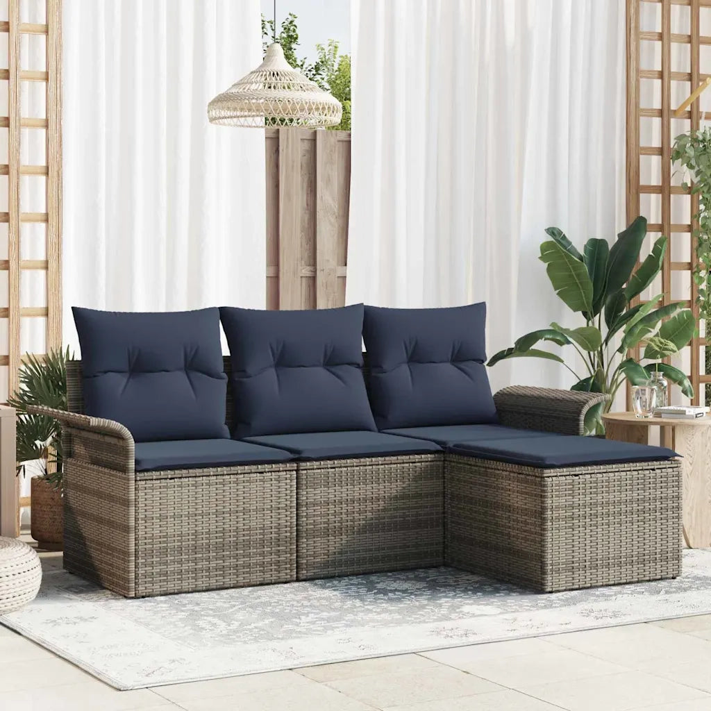 Set Divano da Giardino con cuscino 4 pcs Grigio polyrattan 3353984