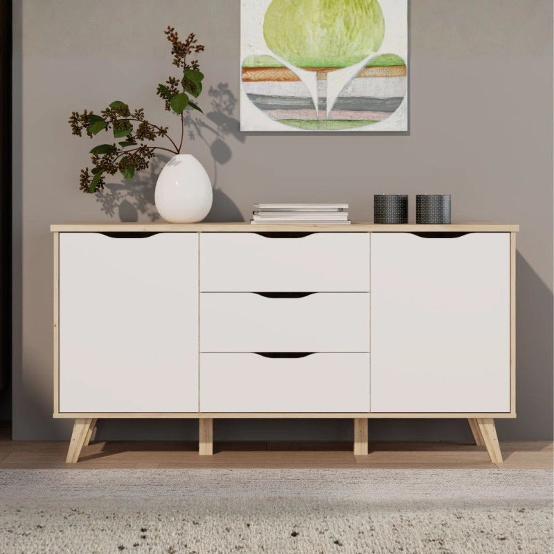 Madia Axis 2 ante e 3 cassetti struttura rovere e frontali bianchi