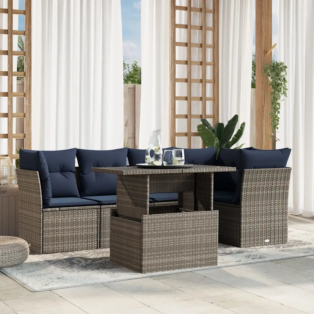 Set Divani da Giardino 6 pz con Cuscini Grigio in Polyrattan 3266571