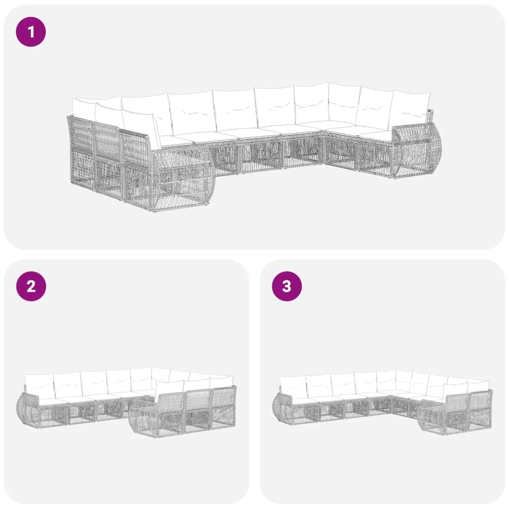 Set Divano da Giardino 10 pz Nero e Bianco Crema polyrattan 3435526