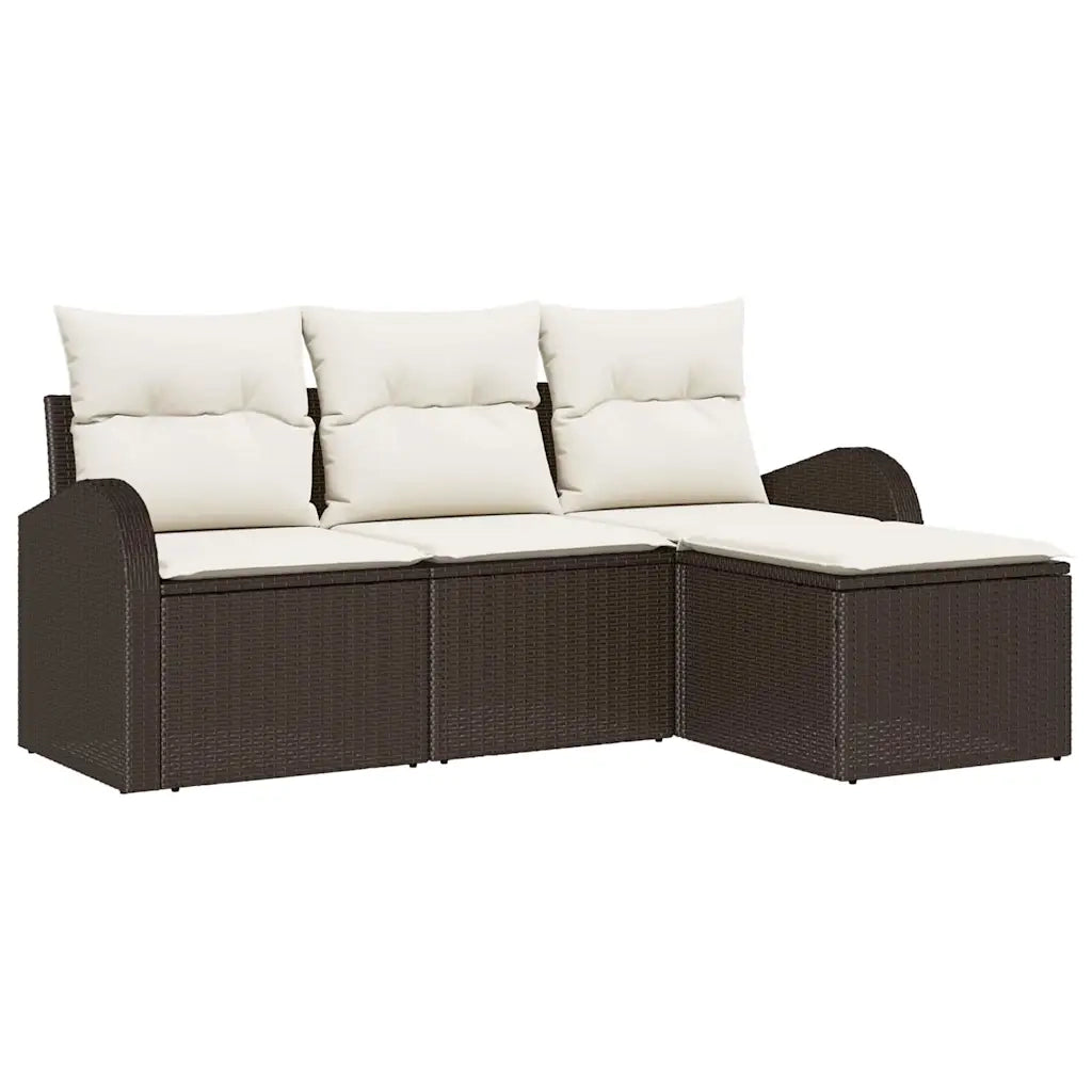 Set di divani con cuscino 4 pcs Marrone e bianco polyrattan
