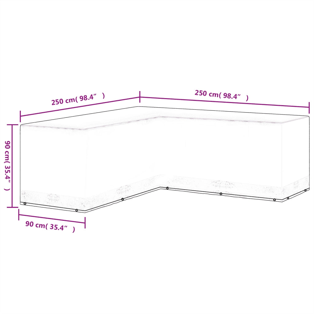 Telo per Mobili da Giardino | Telone per mobili da esterni Forma a L 12 Occhielli 250x250x90cm