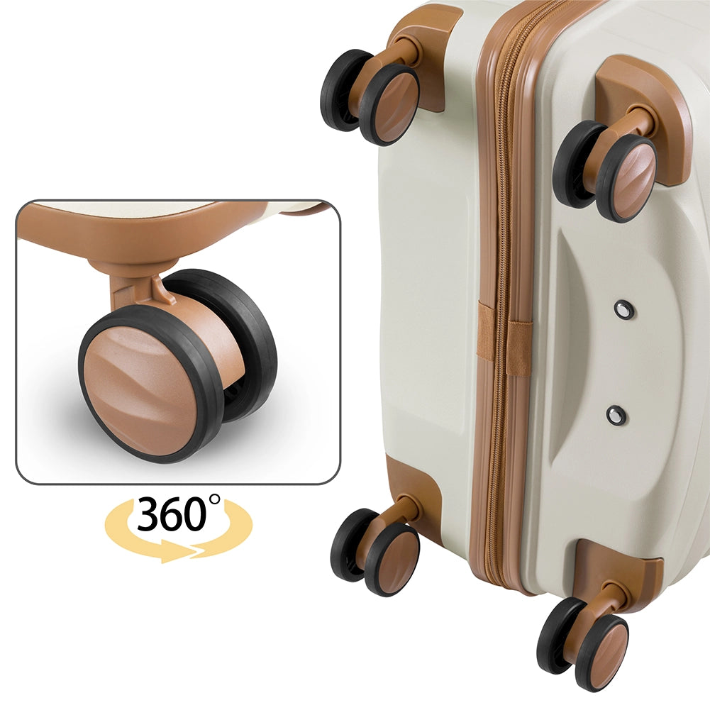Set 4 Valigie Rigide Abs e PP con Beauty Case, Trolley 4 Ruote, Lucchetto Bianco