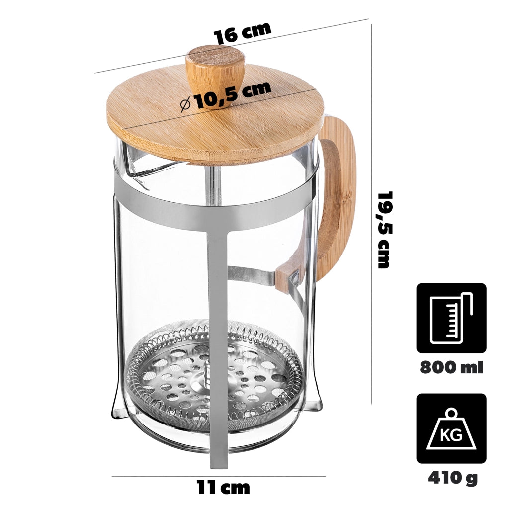 Infusore per tisane e caffè KADAX, con pistone, caraffa in vetro e filtro, 800 ml.