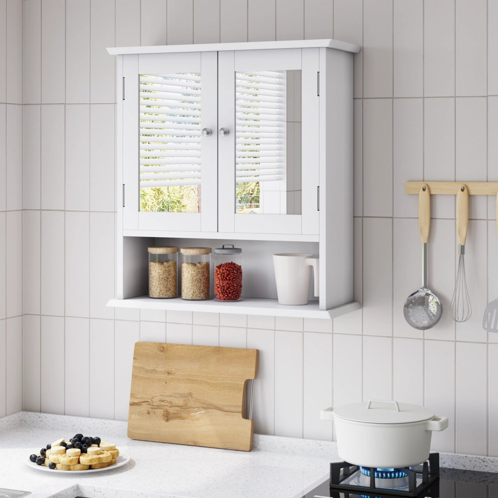 Armadietto Bagno con Specchio ¨C MINIMAL ¨C Bianco, Ripiani Regolabili