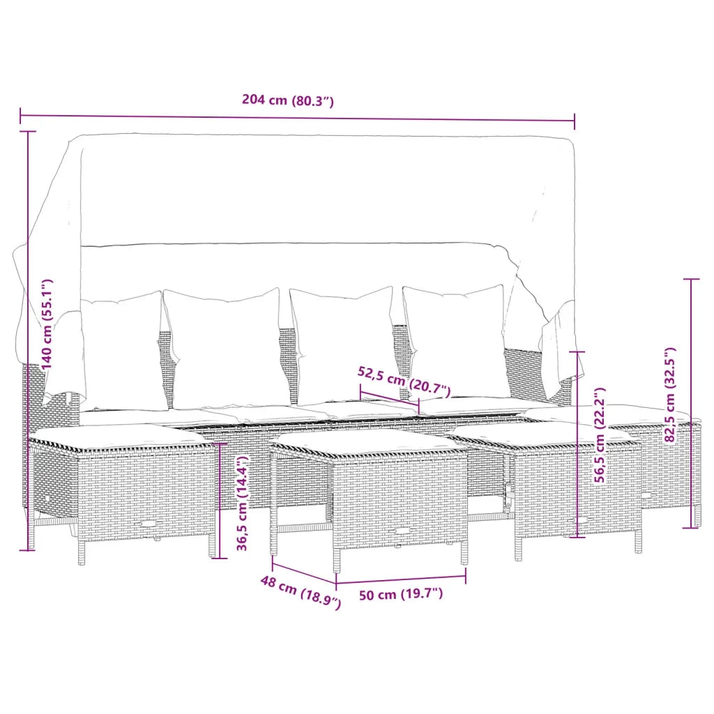 Set Divano da Giardino 5 pz con Cuscini Marrone in Polyrattan