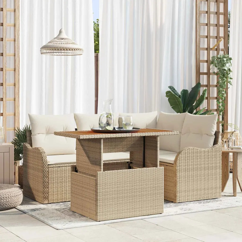 Set Divano da Giardino 5 pcs Beige Poly Rattan