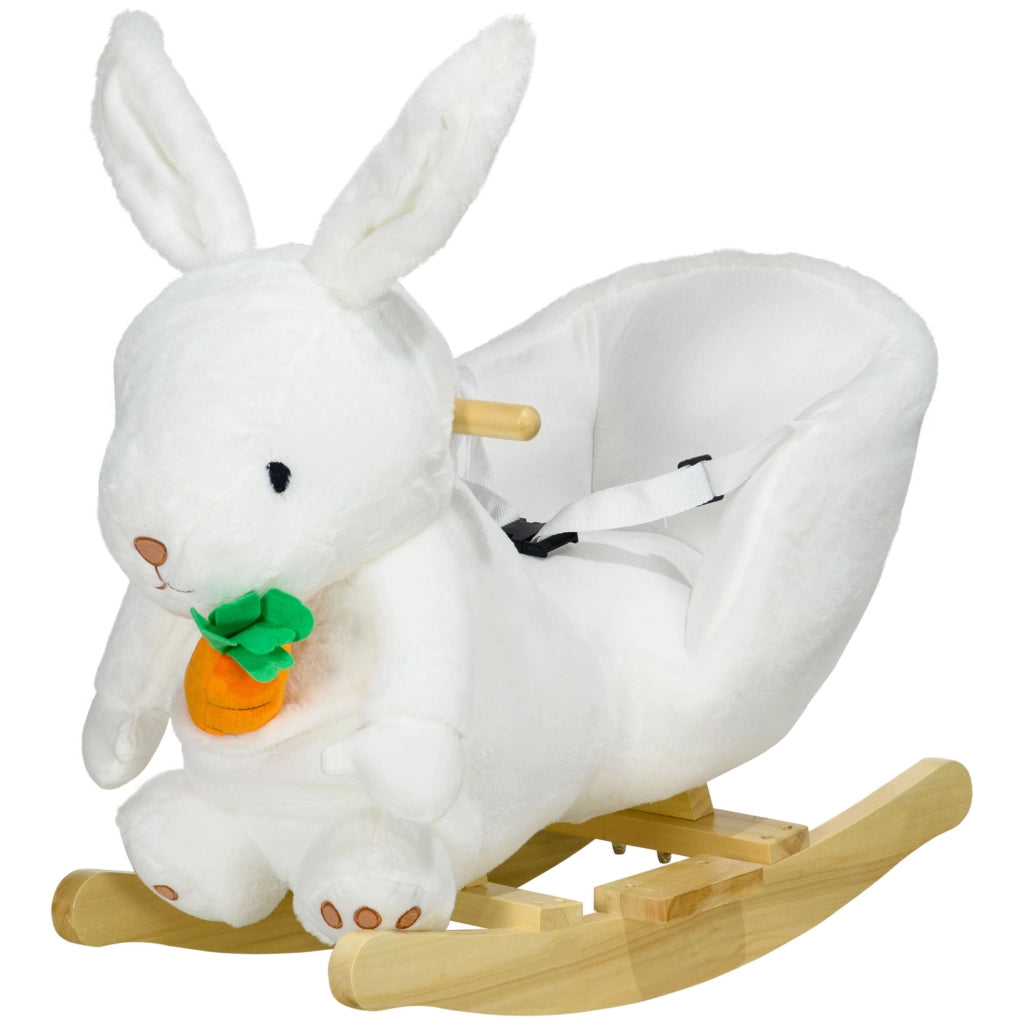 Cavallo a Dondolo per Bambini in Legno e Peluche Coniglio Bianco