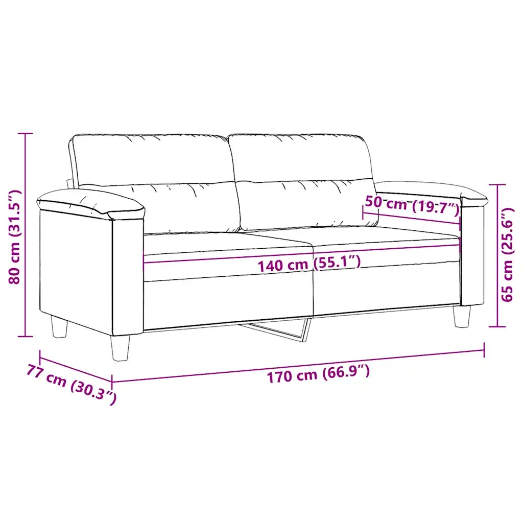 Divano a 2 Posti-Sofa 2 Posti Nero 140 cm in Tessuto Microfibra