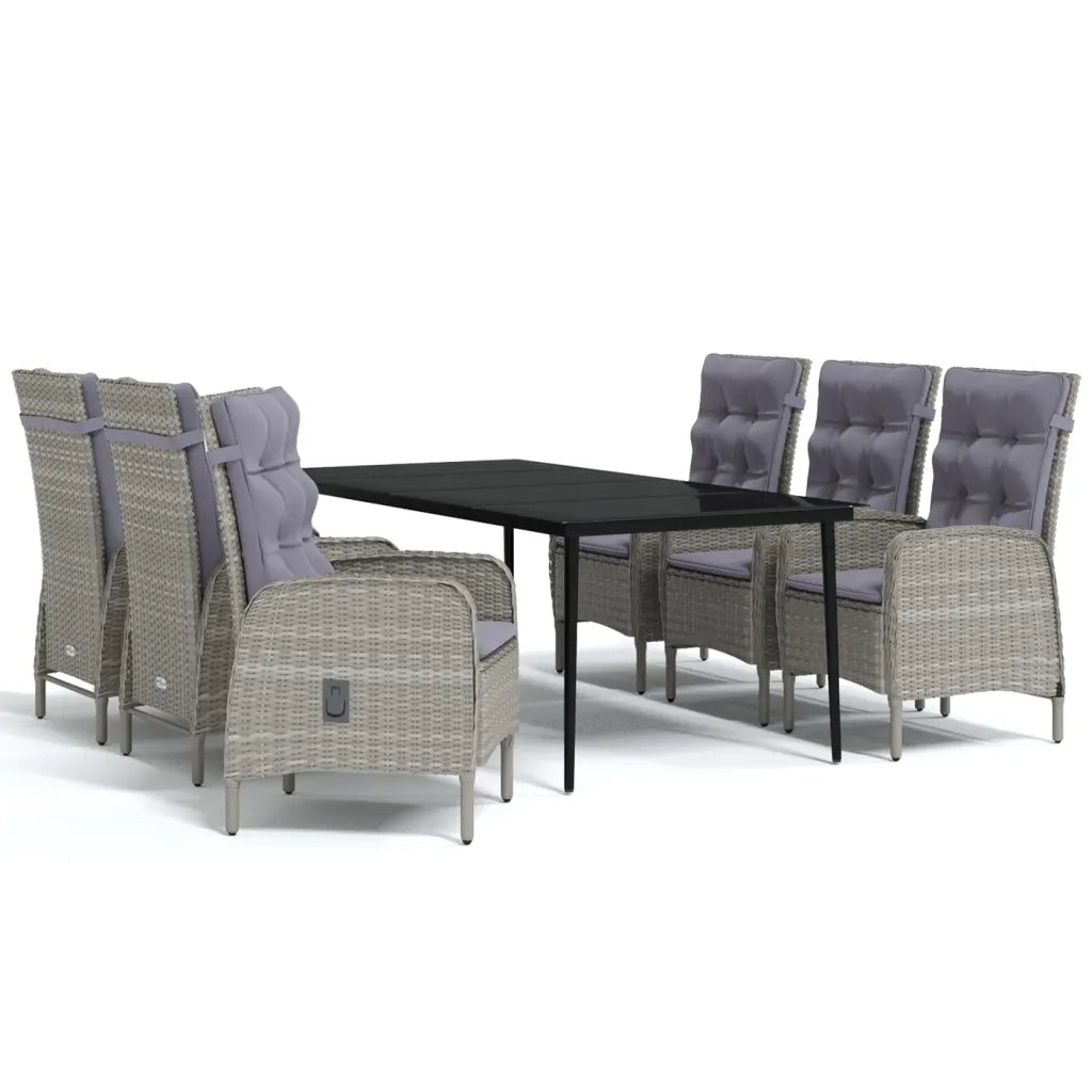 Set da Pranzo da Giardino 7 pz con Cuscini Grigio e Nero 3099375