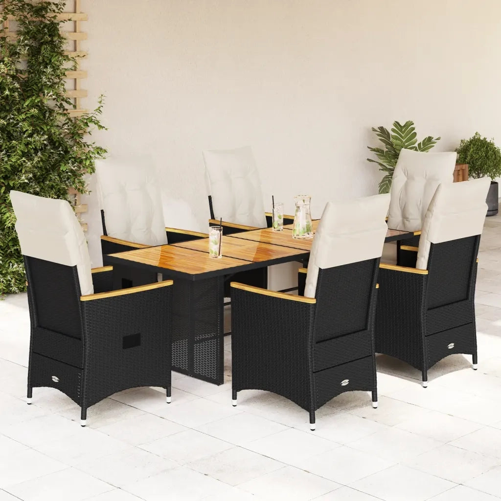 Set da Bistrò da Giardino 7 pz con Cuscini Nero in Polyrattan 3276965