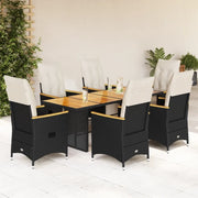 Set da Bistrò da Giardino 7 pz con Cuscini Nero in Polyrattan 3276965