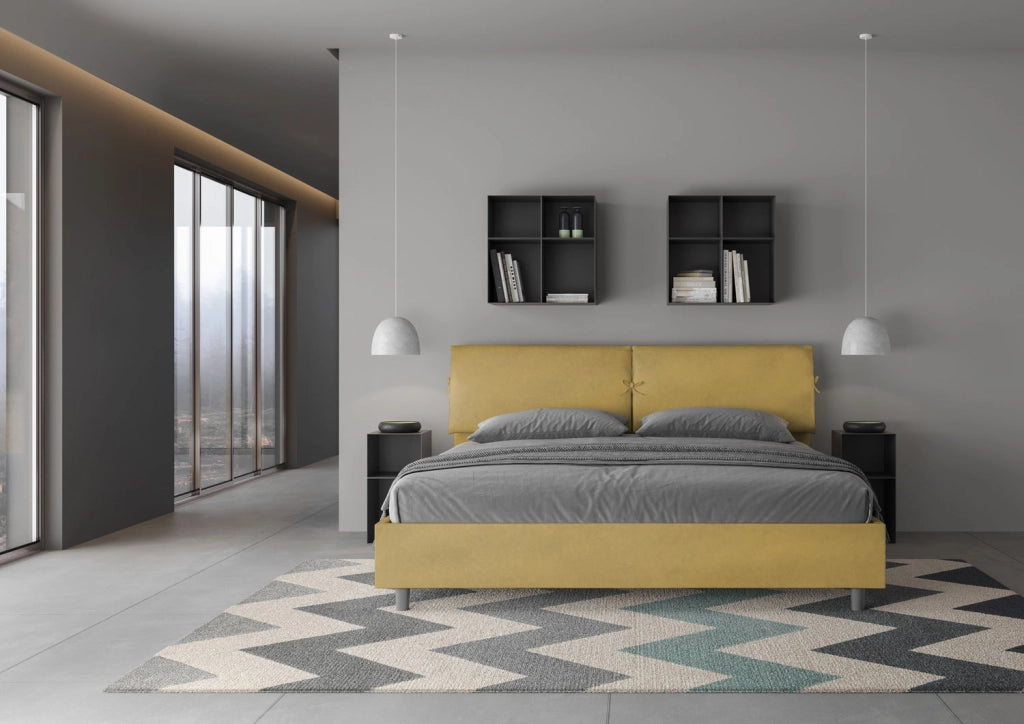 BS COM Letto matrimoniale king size senza rete imbottito 180x200 microfibra ocra