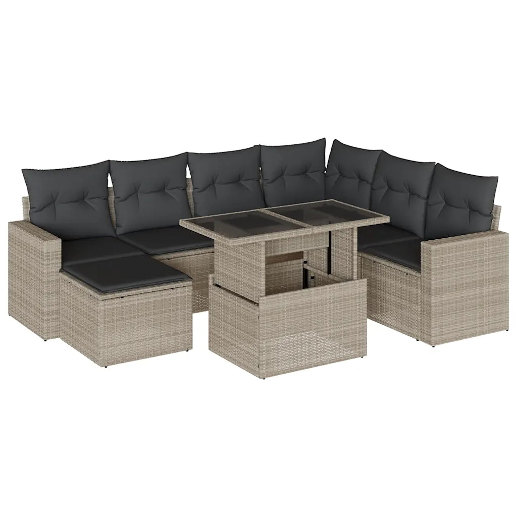 Set Divano da Giardino 8pz con Cuscini Grigio Chiaro Polyrattan 3267442