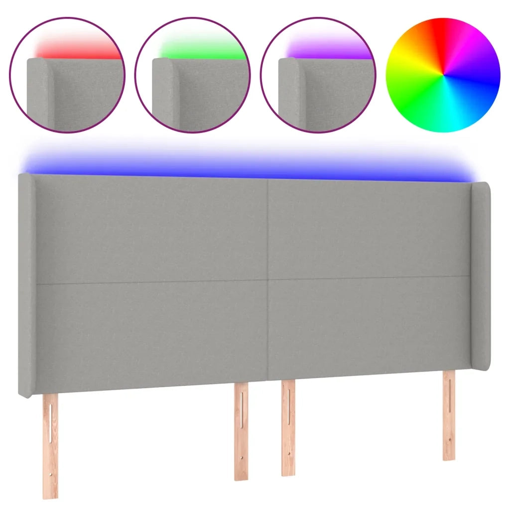 Testiera a LED-Testata con LED Grigio Chiaro 163x16x118/128 cm in Tessuto 314810