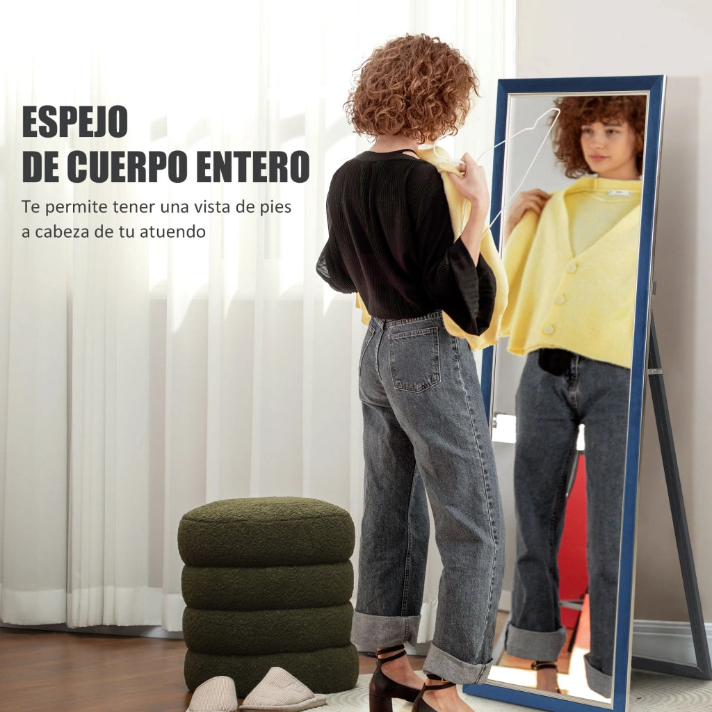 Specchio a Pieno Corpo con Cornice in Velluto ¨C Minimal ¨C Blu 150x50 cm
