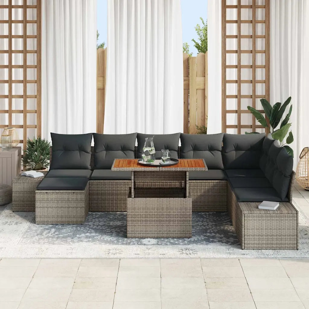 Set Divano da Giardino 9 pcs Grigio Poly Rattan 3358736