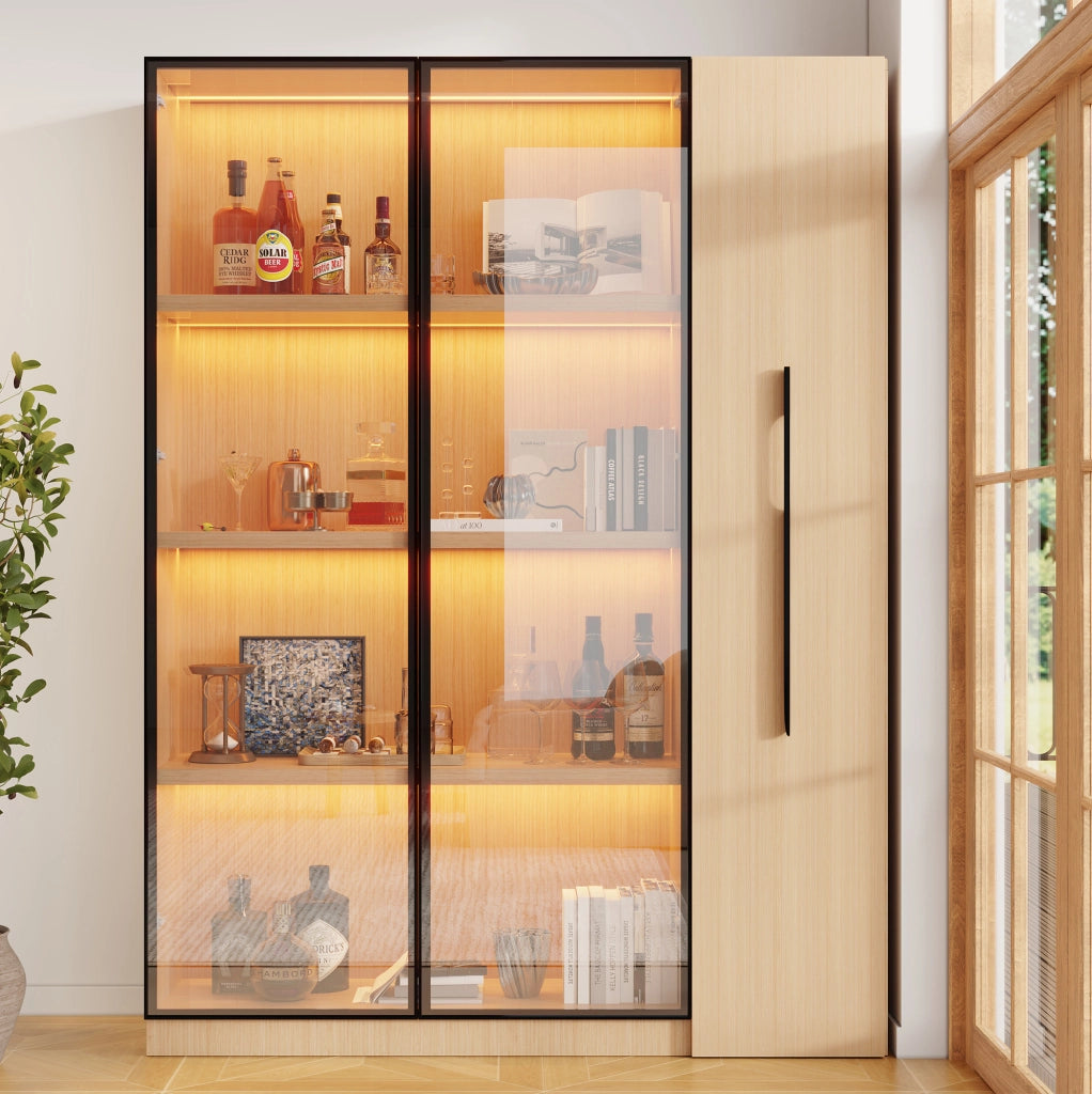 Scaffale libreria con vetrina LED 110;5x35x160 cm rovere in MDF