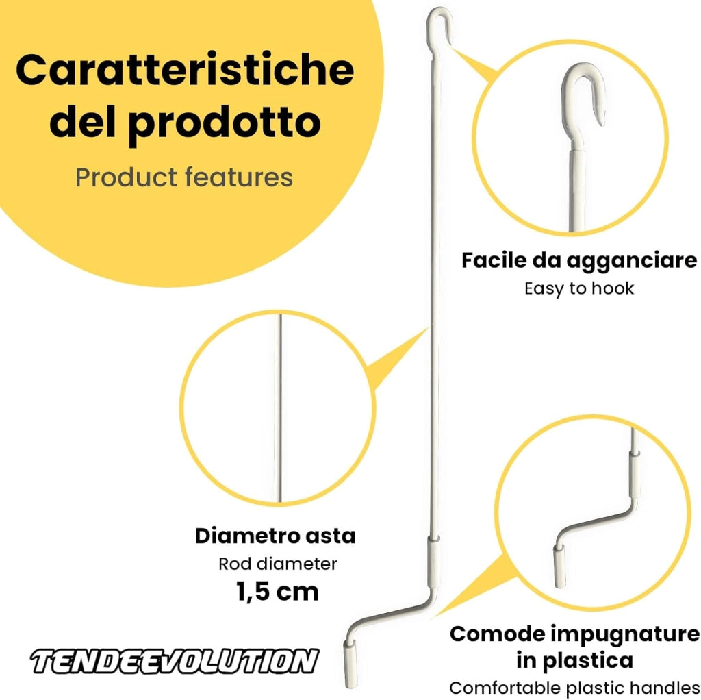 Asta Di Manovra Per Tenda Da Sole Varie Misure, Bastone Universale Per Tende (NERO 2,2 METRI)