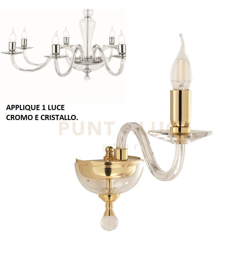 APPLIQUE  PAGANINI CRISTALLO CROMO 1 LUCI ATTACCO E14 H.30CM