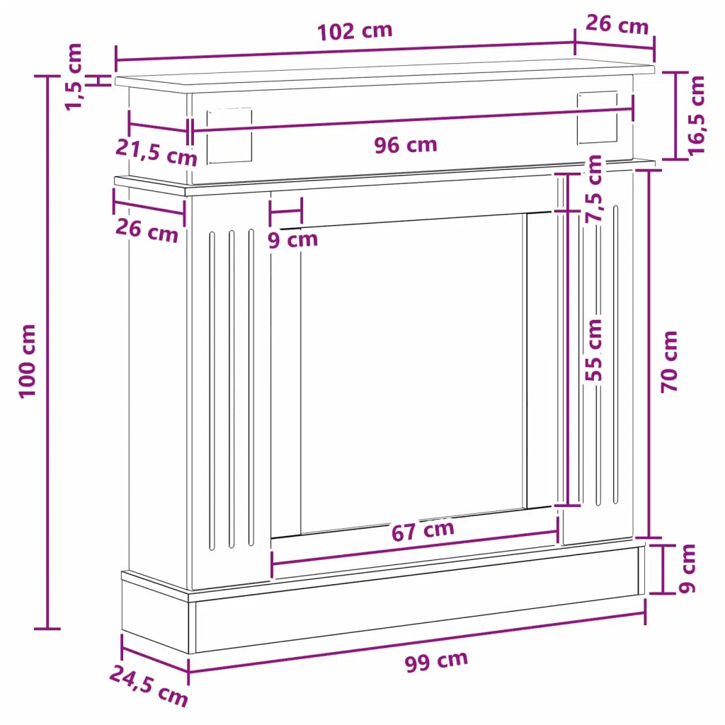 Cornice per camino Rovere Sonoma 102 x 26 x 100 cm 8006644