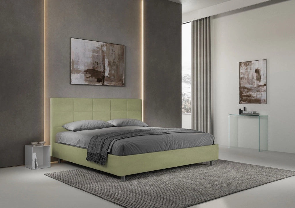BS COM Letto matrimoniale king size con rete imbottito 180x210 microfibra tè verde