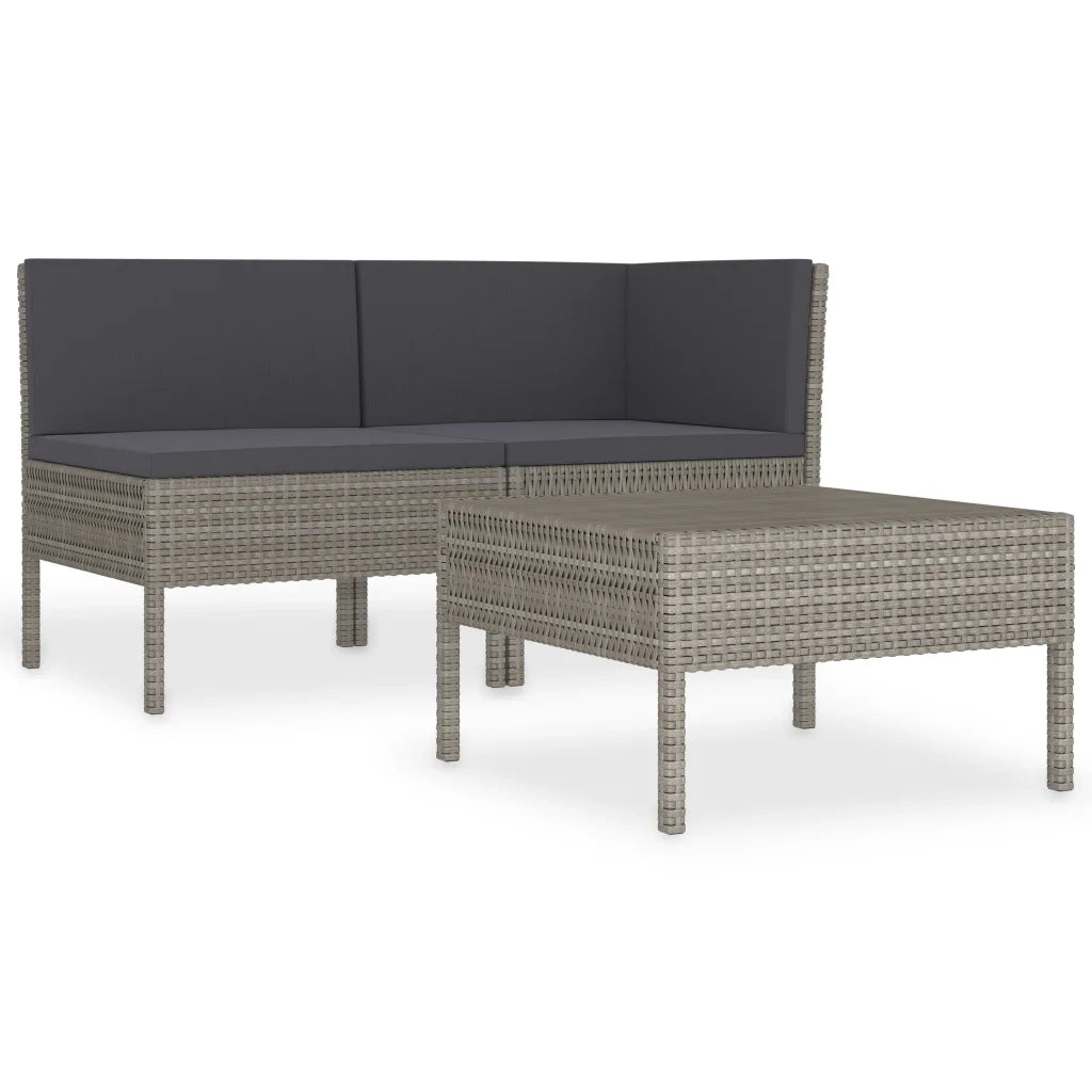 Set Divani da Giardino 3 pz con Cuscini in Polyrattan Grigio 310188