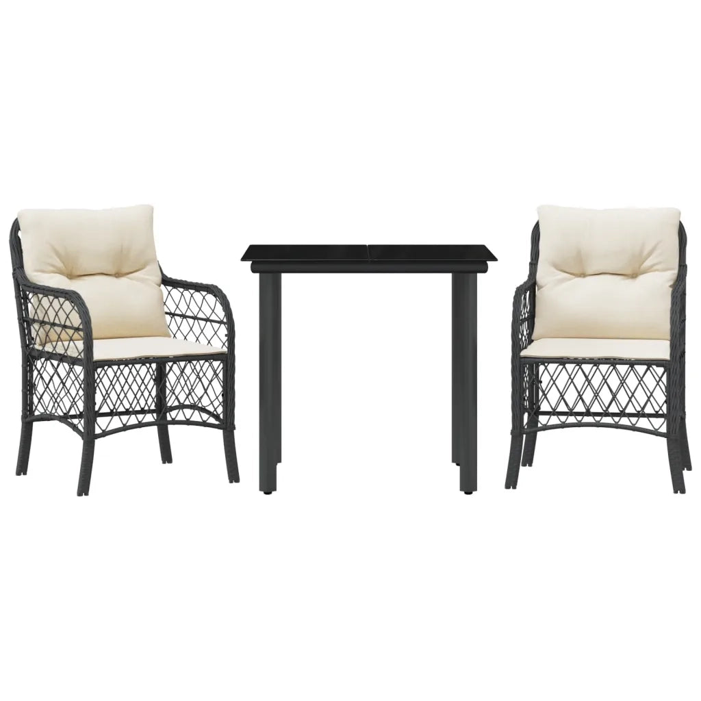 Set da Bistrò 3 pz con Cuscini Nero in Polyrattan 3212089