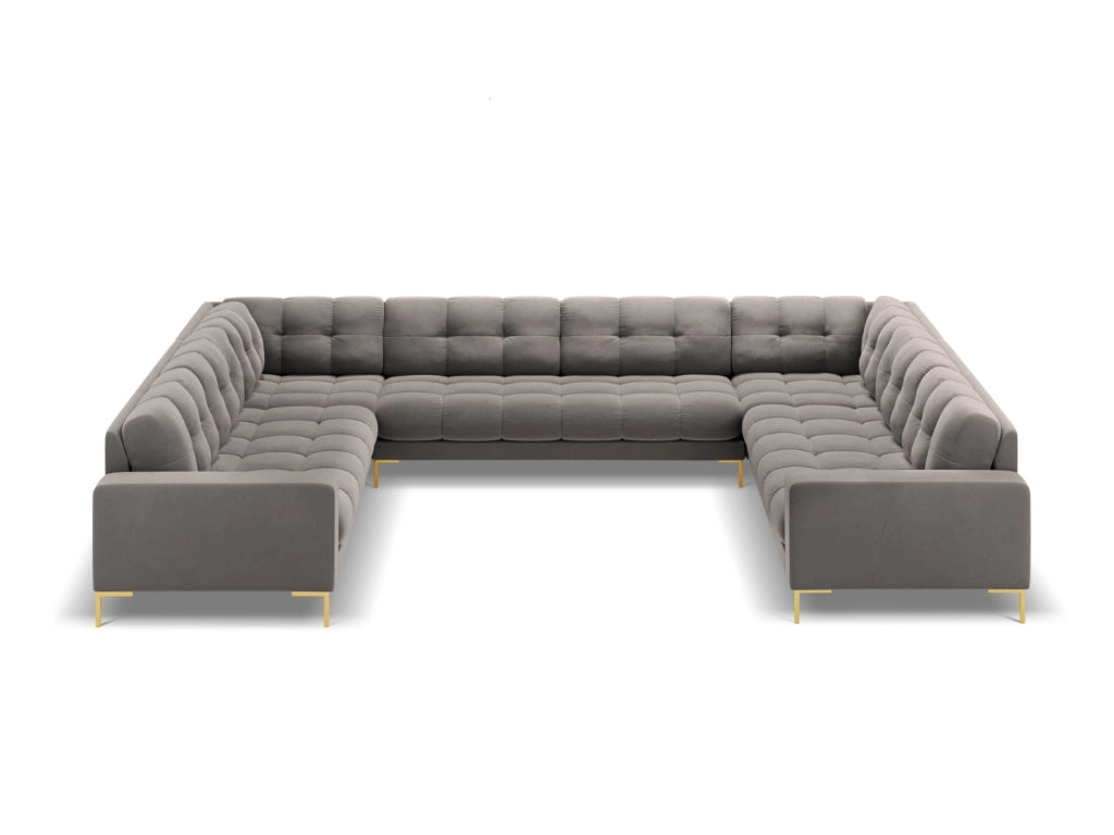 Cosmopolitan Design - Divano panoramico "Bali" 9 posti in velluto grigio chiaro 