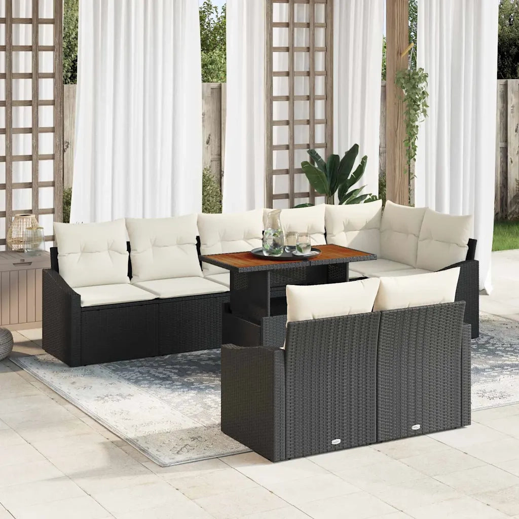 Set Divano da Giardino con cuscino 9 pcs Nero e Crema 3349851