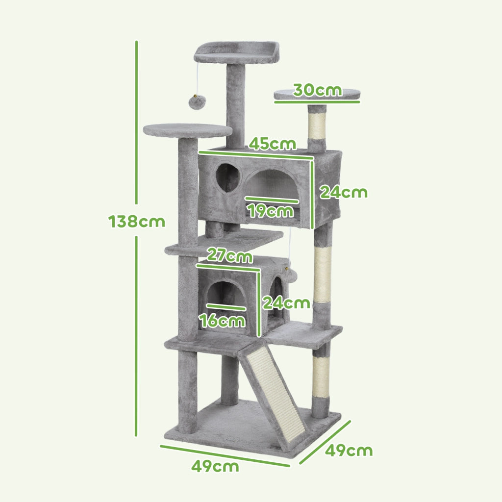 Albero per Gatti con Piattaforme Cuscini e Tunnel ¨C Zephmum ¨C Grigio Chiaro