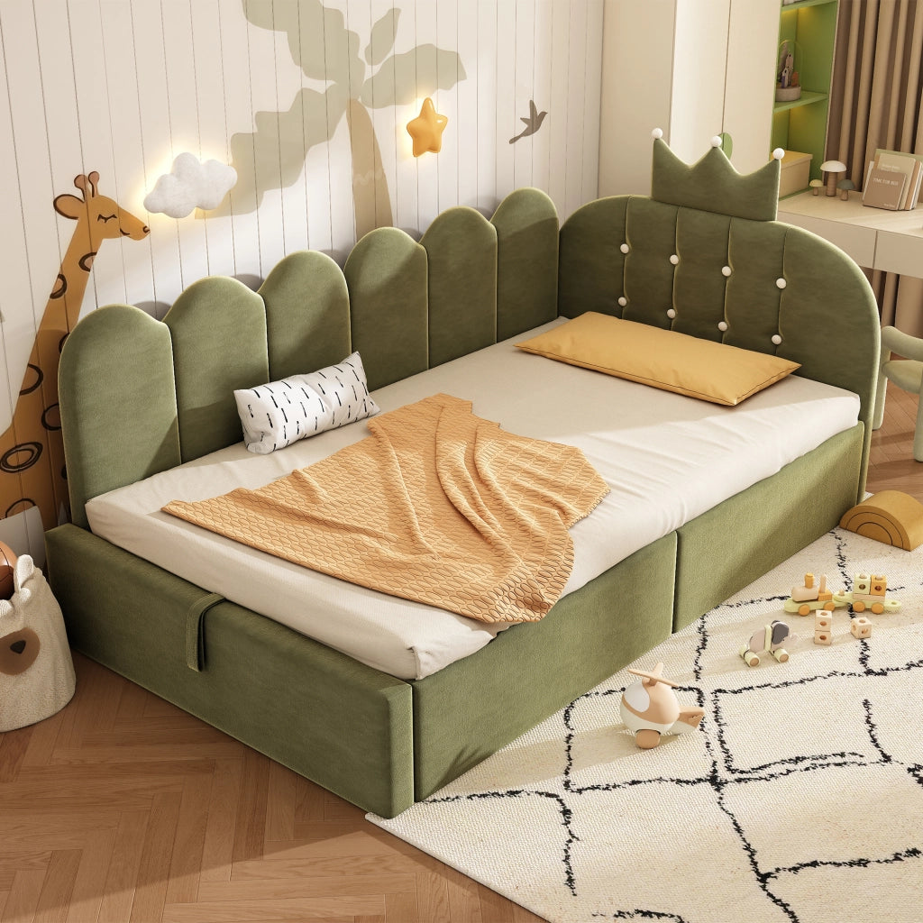 Letto singolo contenitore 90x200 verde in velluto