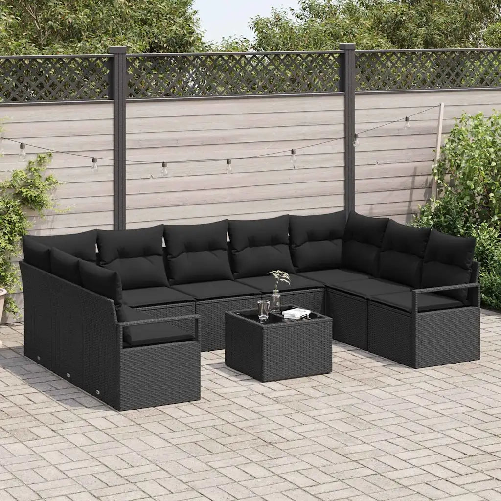 Set di divani con cuscino 10 pcs Nero polyrattan